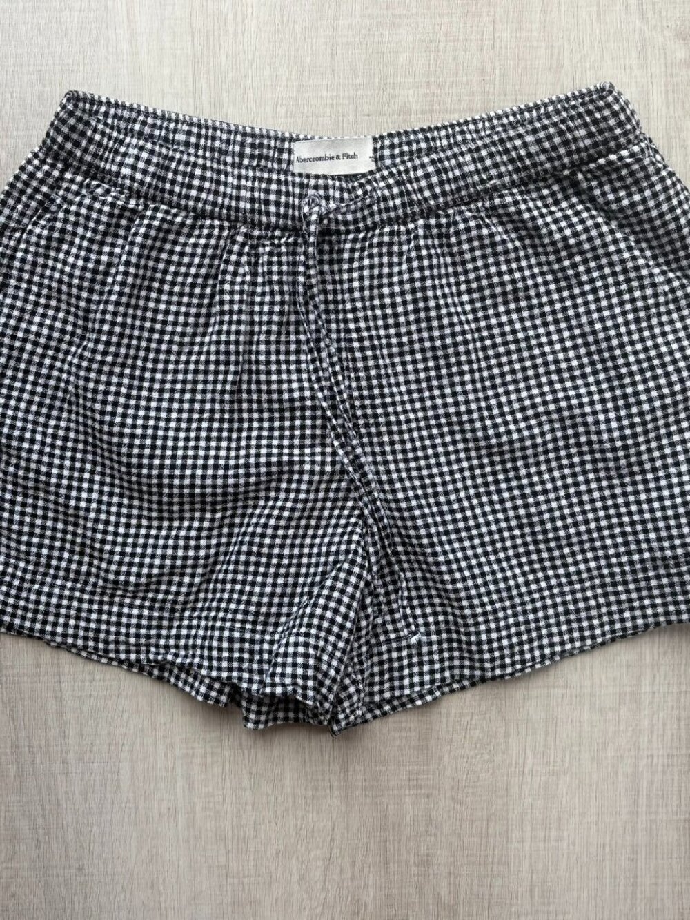 Abercrombie Pull-on Linen Shorts - Women S - Black/White Gingham